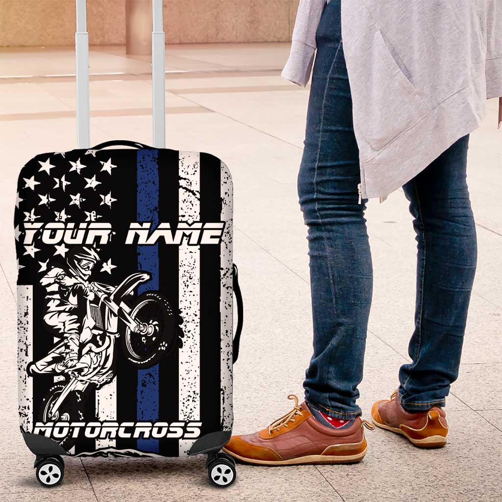 Personalized Motocross Rider Luggage Cover with Splash Pattern and Dirt Bike Jump Illustration - Wonder Print Shop