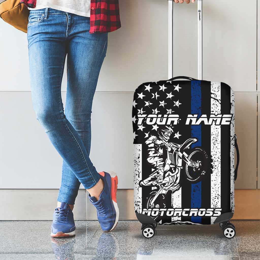 Personalized Motocross Rider Luggage Cover with Splash Pattern and Dirt Bike Jump Illustration - Wonder Print Shop