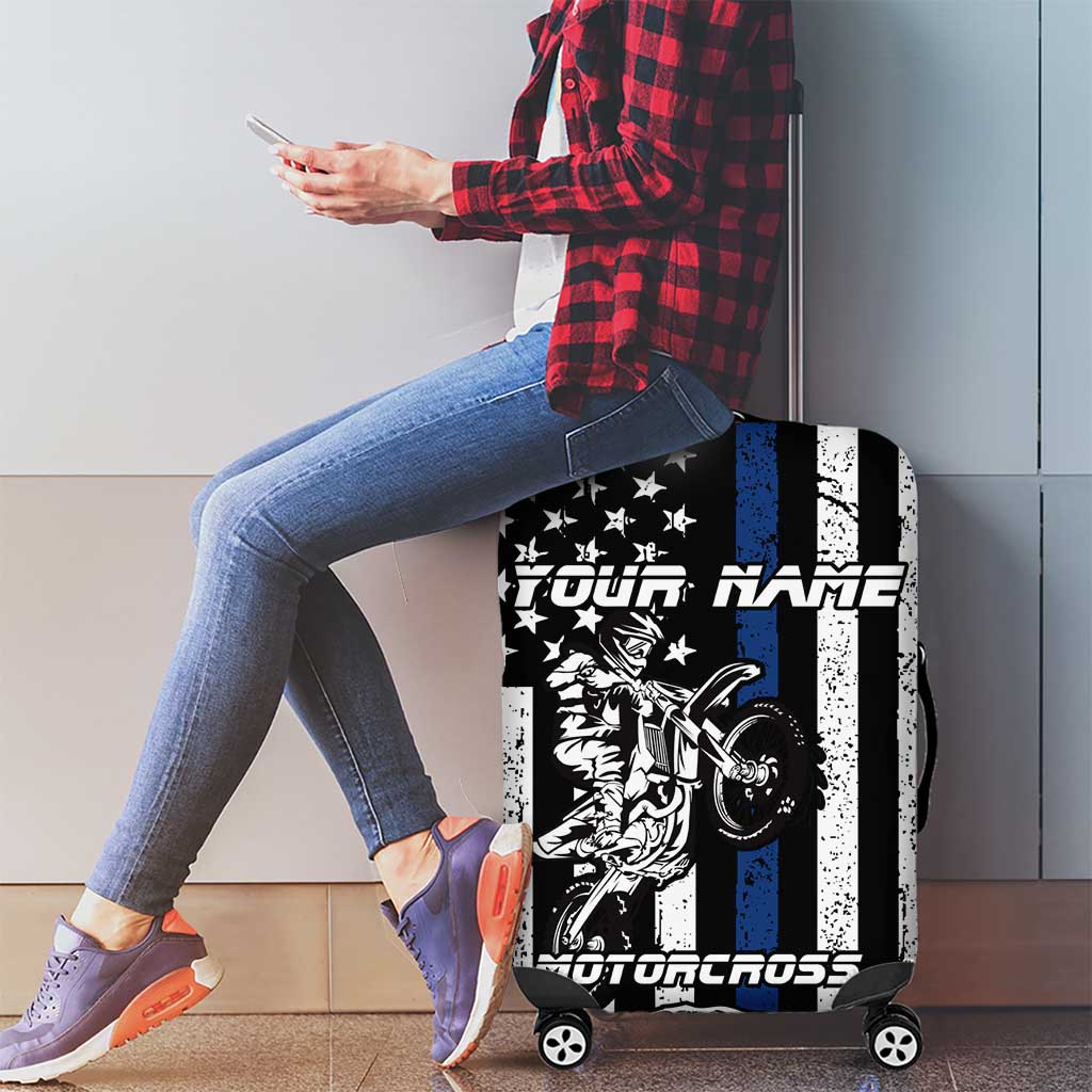 Personalized Motocross Rider Luggage Cover with Splash Pattern and Dirt Bike Jump Illustration - Wonder Print Shop