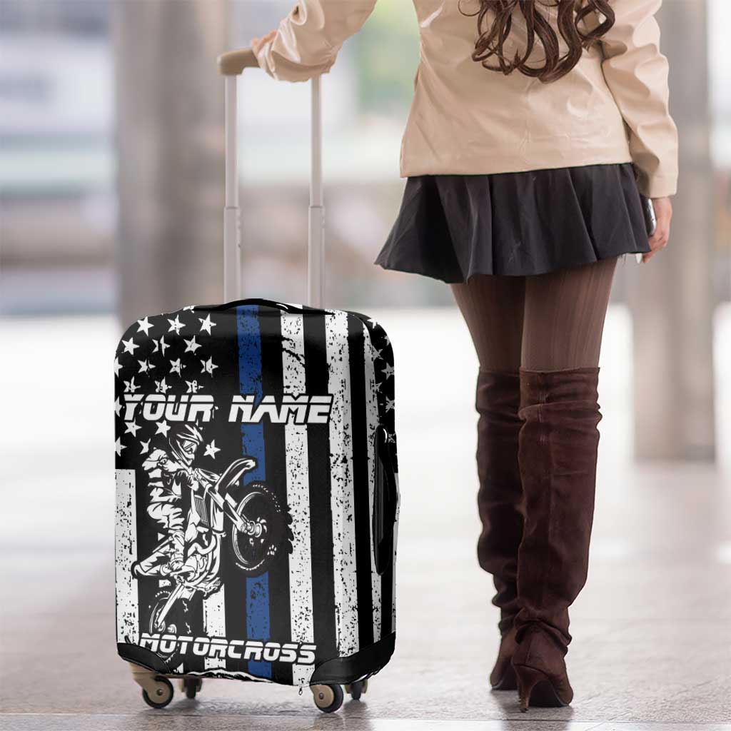 Personalized Motocross Rider Luggage Cover with Splash Pattern and Dirt Bike Jump Illustration - Wonder Print Shop