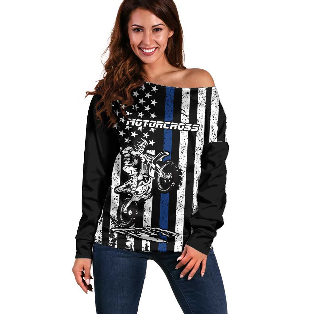 Personalized Motocross Rider Off Shoulder Sweater with Splash Pattern and Dirt Bike Jump Illustration - Wonder Print Shop