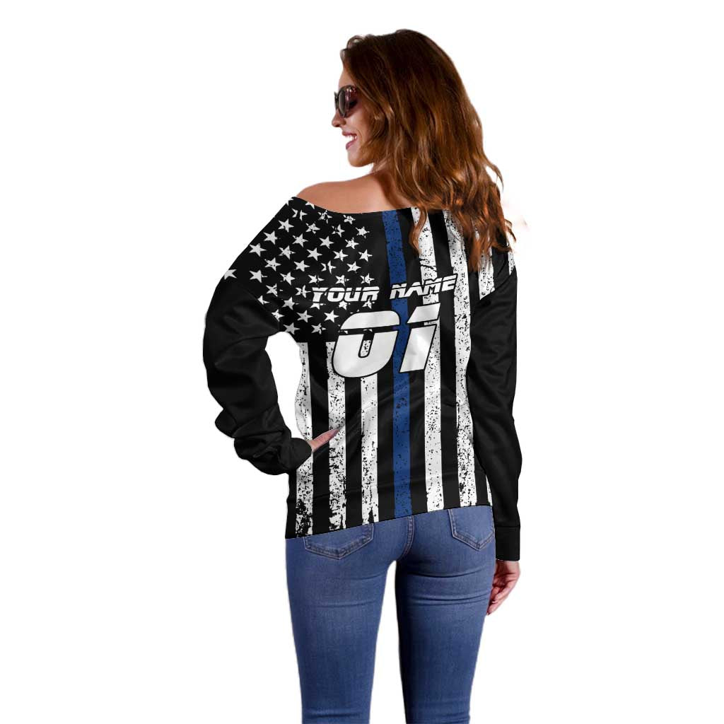 Personalized Motocross Rider Off Shoulder Sweater with Splash Pattern and Dirt Bike Jump Illustration - Wonder Print Shop