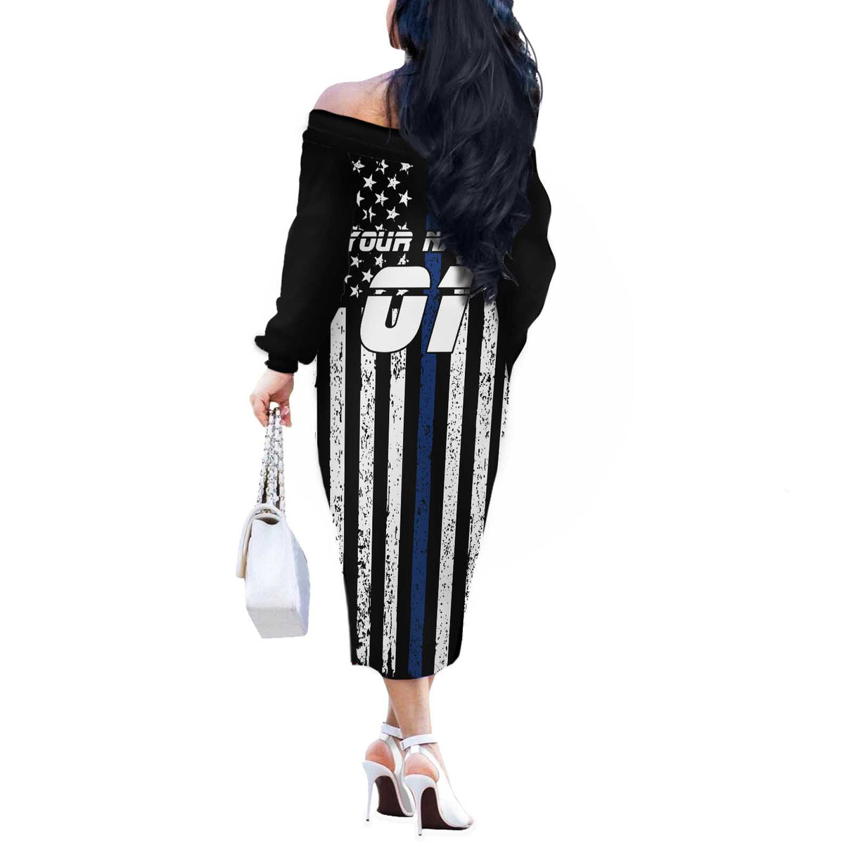 Personalized Motocross Rider Off The Shoulder Long Sleeve Dress with Splash Pattern and Dirt Bike Jump Illustration - Wonder Print Shop