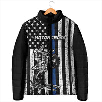 Personalized Motocross Rider Padded Jacket with Splash Pattern and Dirt Bike Jump Illustration - Wonder Print Shop