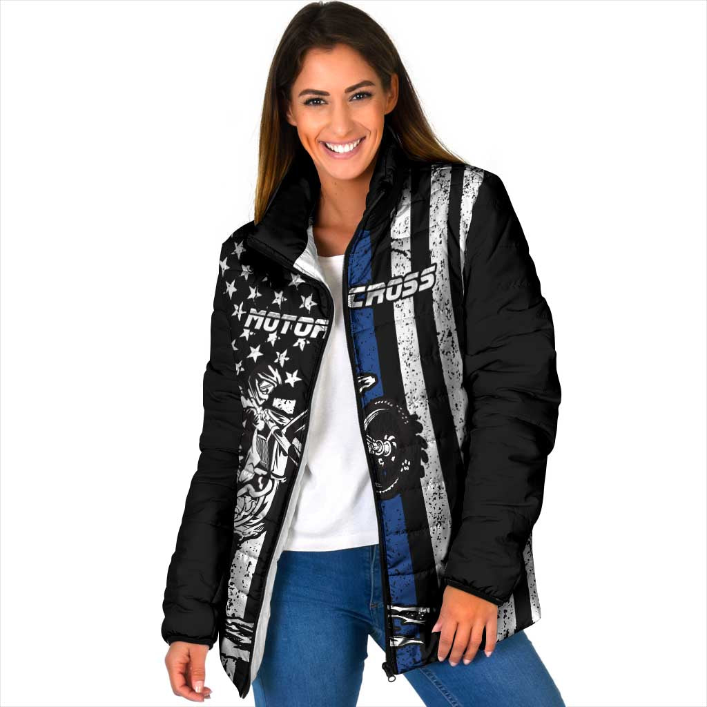 Personalized Motocross Rider Padded Jacket with Splash Pattern and Dirt Bike Jump Illustration - Wonder Print Shop