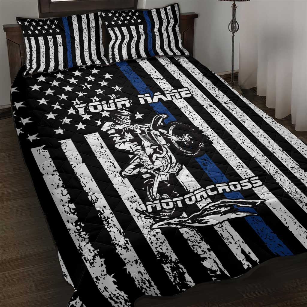 Personalized Motocross Rider Quilt Bed Set with Splash Pattern and Dirt Bike Jump Illustration - Wonder Print Shop