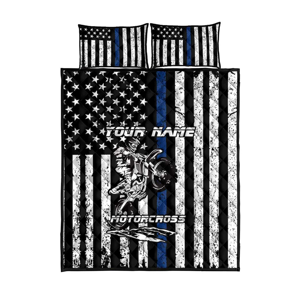Personalized Motocross Rider Quilt Bed Set with Splash Pattern and Dirt Bike Jump Illustration - Wonder Print Shop