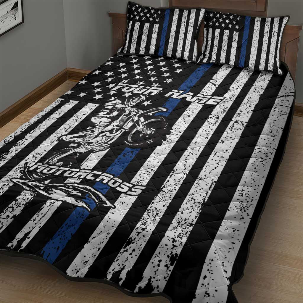 Personalized Motocross Rider Quilt Bed Set with Splash Pattern and Dirt Bike Jump Illustration - Wonder Print Shop