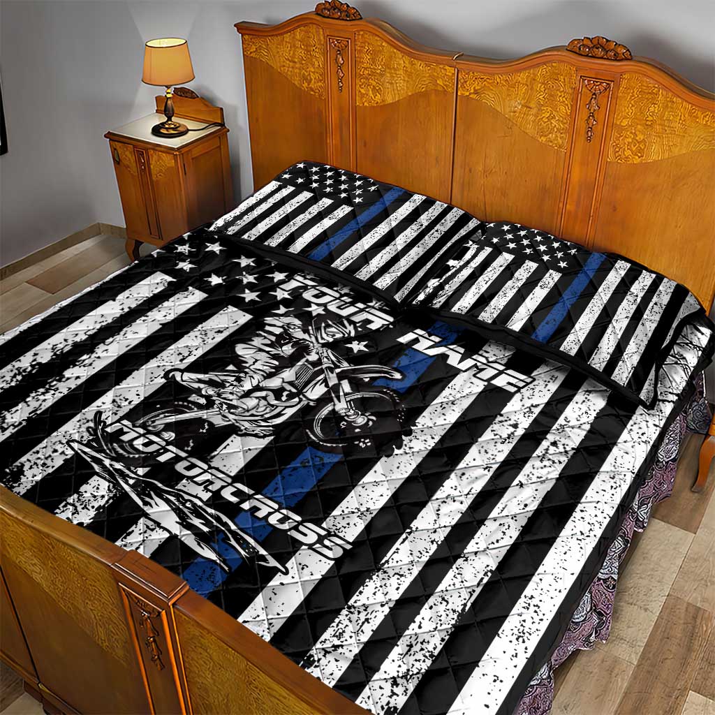 Personalized Motocross Rider Quilt Bed Set with Splash Pattern and Dirt Bike Jump Illustration - Wonder Print Shop