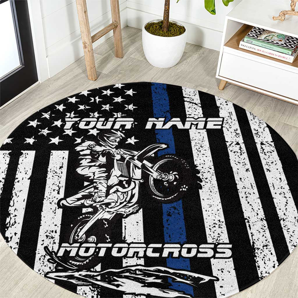 Personalized Motocross Rider Round Carpet with Splash Pattern and Dirt Bike Jump Illustration - Wonder Print Shop