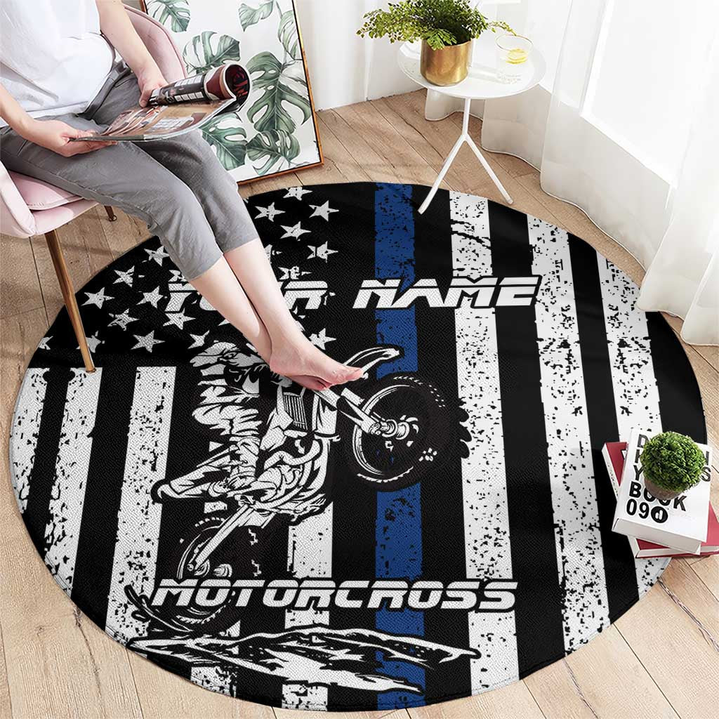 Personalized Motocross Rider Round Carpet with Splash Pattern and Dirt Bike Jump Illustration - Wonder Print Shop