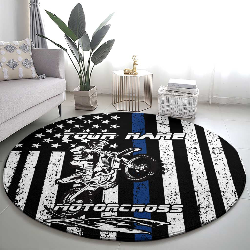 Personalized Motocross Rider Round Carpet with Splash Pattern and Dirt Bike Jump Illustration - Wonder Print Shop