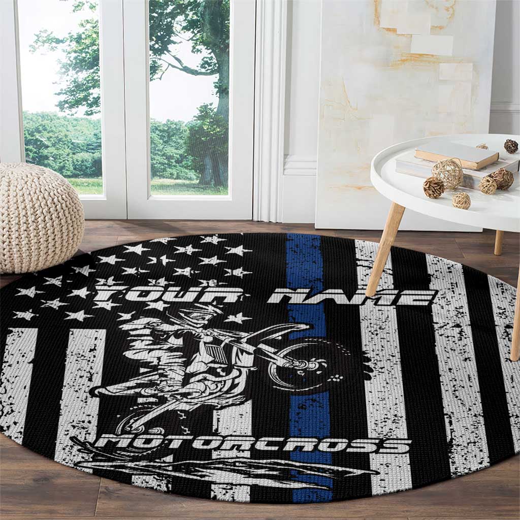 Personalized Motocross Rider Round Carpet with Splash Pattern and Dirt Bike Jump Illustration - Wonder Print Shop