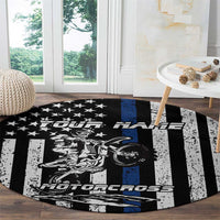 Personalized Motocross Rider Round Carpet with Splash Pattern and Dirt Bike Jump Illustration - Wonder Print Shop