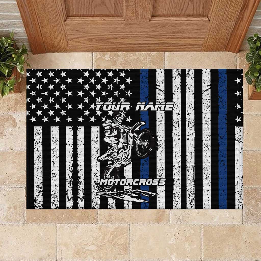 Personalized Motocross Rider Rubber Doormat with Splash Pattern and Dirt Bike Jump Illustration - Wonder Print Shop