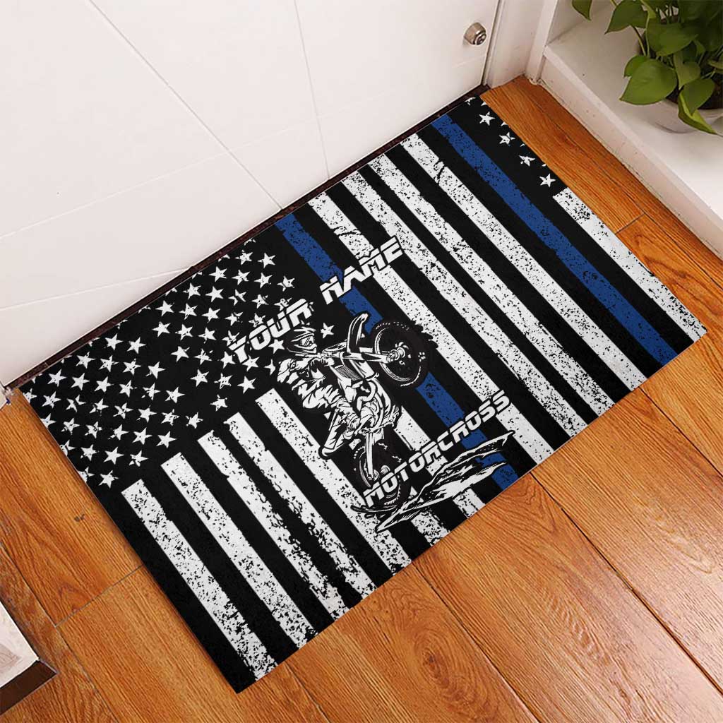 Personalized Motocross Rider Rubber Doormat with Splash Pattern and Dirt Bike Jump Illustration - Wonder Print Shop