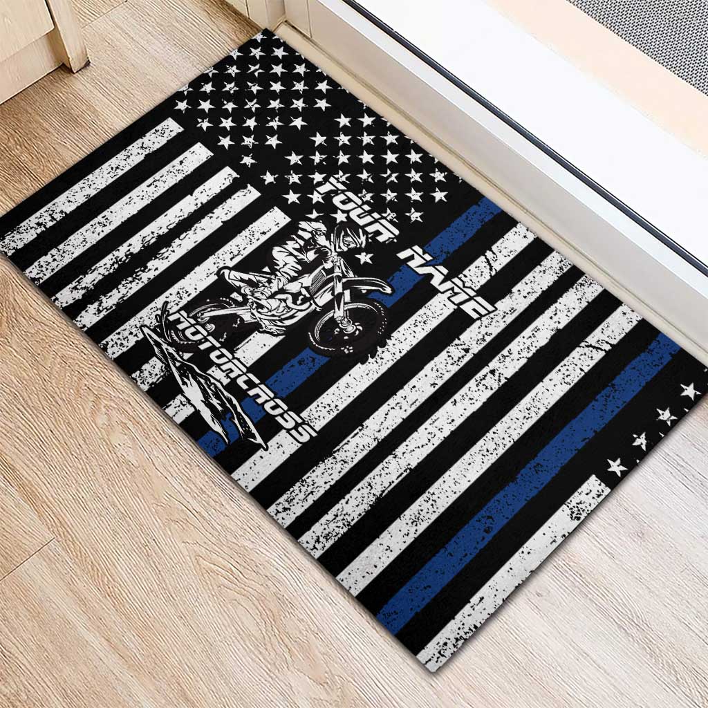 Personalized Motocross Rider Rubber Doormat with Splash Pattern and Dirt Bike Jump Illustration - Wonder Print Shop