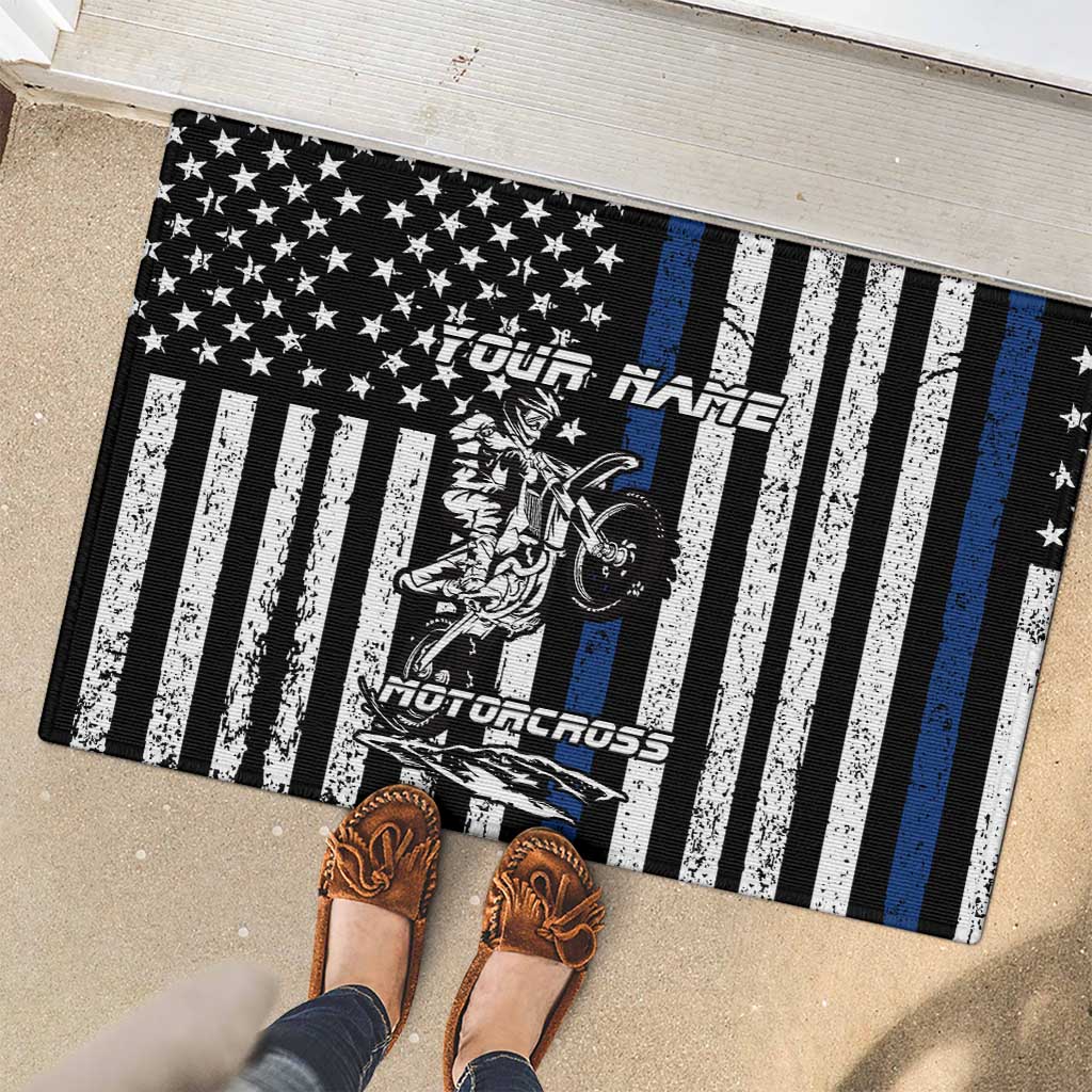 Personalized Motocross Rider Rubber Doormat with Splash Pattern and Dirt Bike Jump Illustration - Wonder Print Shop