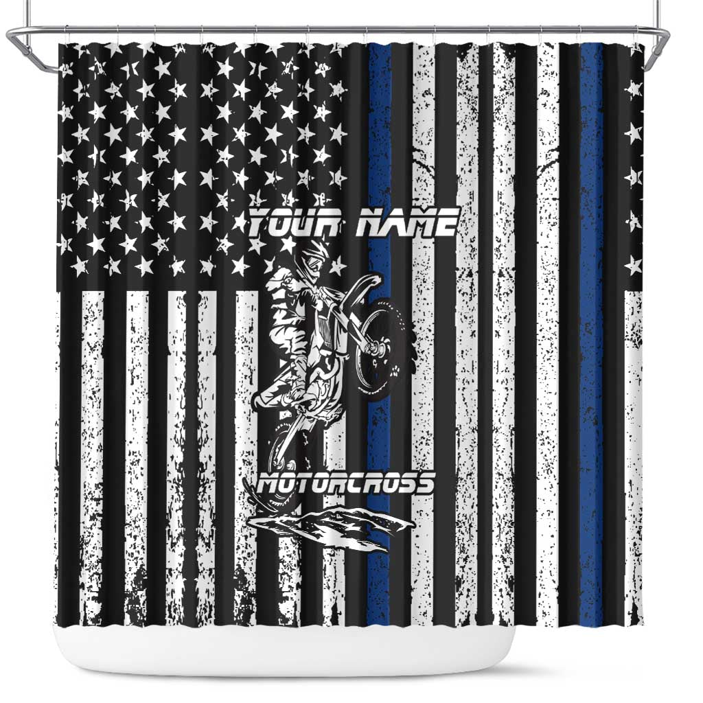 Personalized Motocross Rider Shower Curtain with Splash Pattern and Dirt Bike Jump Illustration - Wonder Print Shop