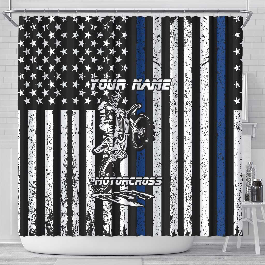 Personalized Motocross Rider Shower Curtain with Splash Pattern and Dirt Bike Jump Illustration - Wonder Print Shop
