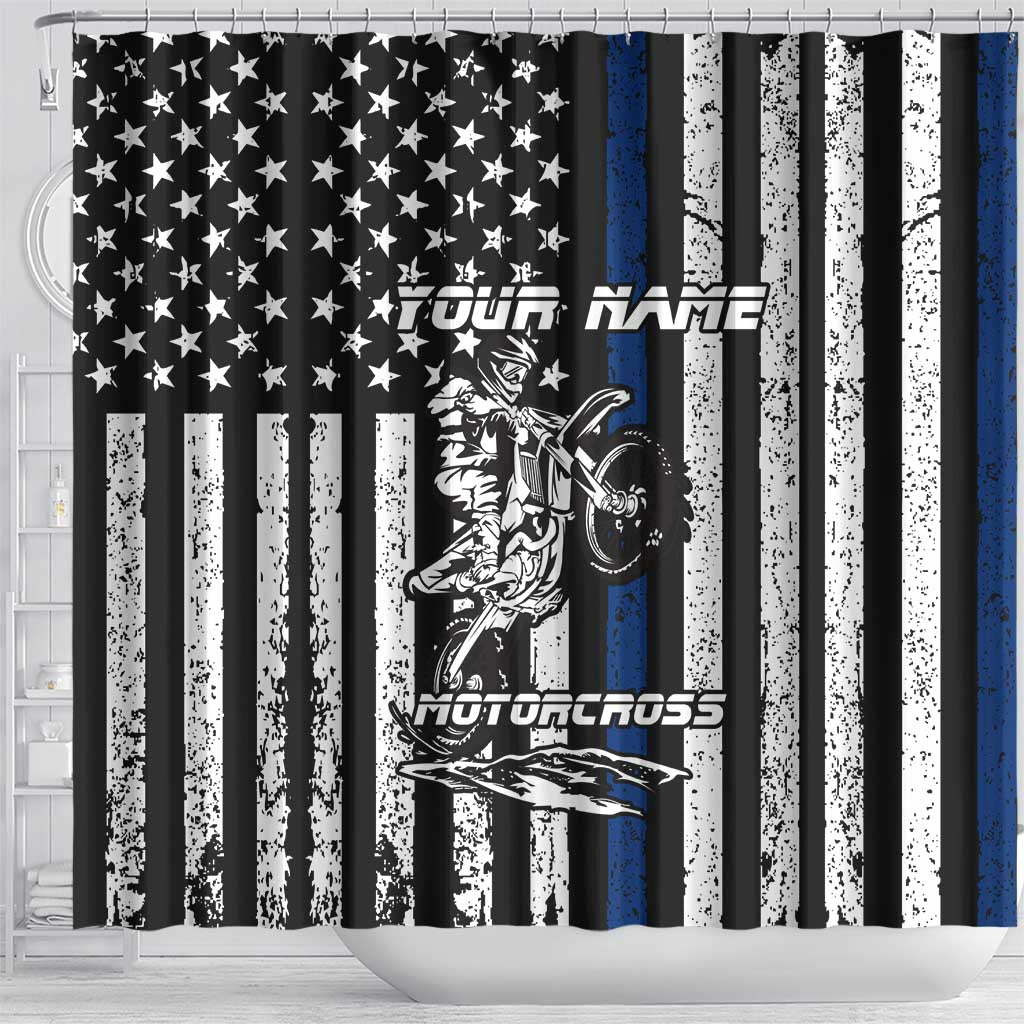 Personalized Motocross Rider Shower Curtain with Splash Pattern and Dirt Bike Jump Illustration - Wonder Print Shop