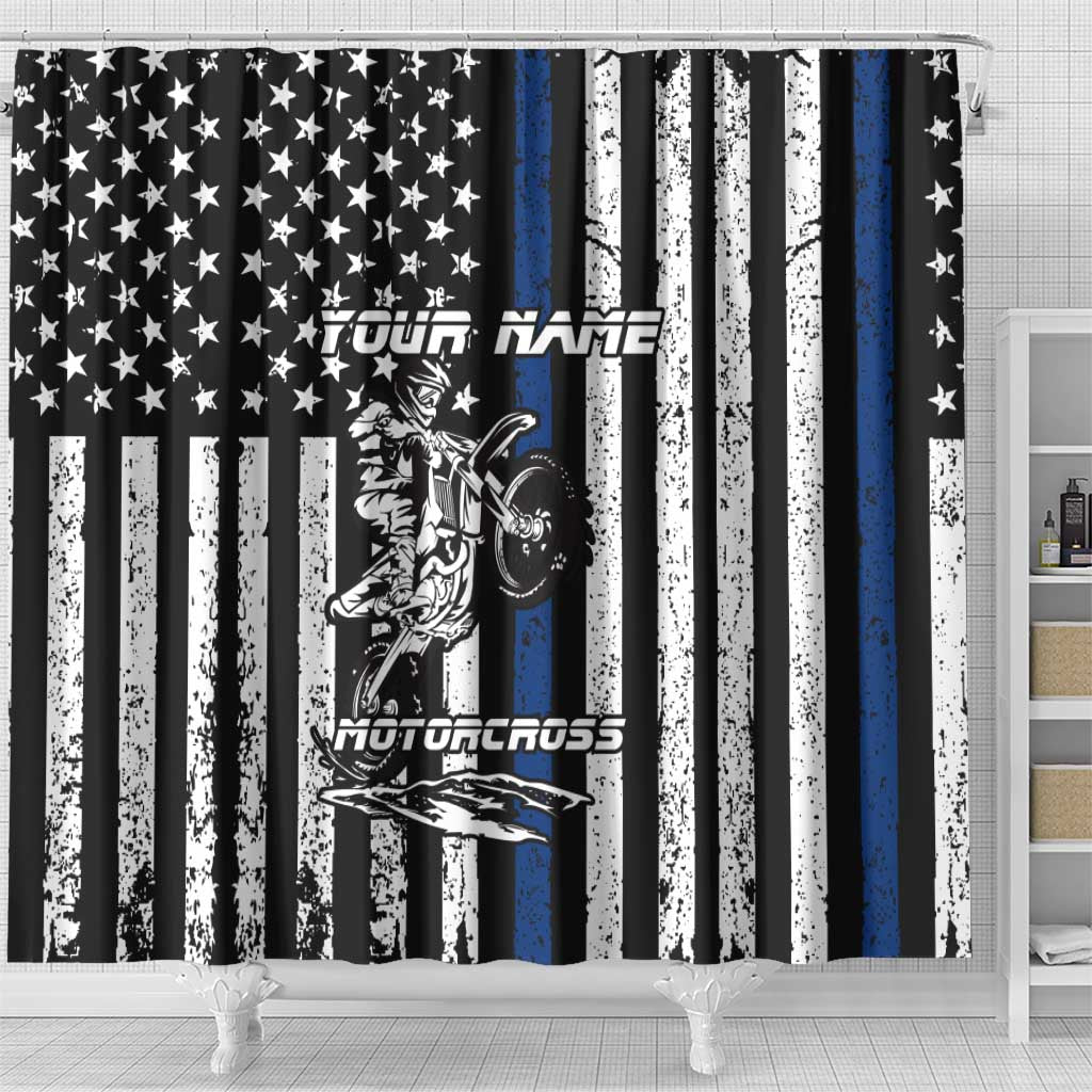 Personalized Motocross Rider Shower Curtain with Splash Pattern and Dirt Bike Jump Illustration - Wonder Print Shop