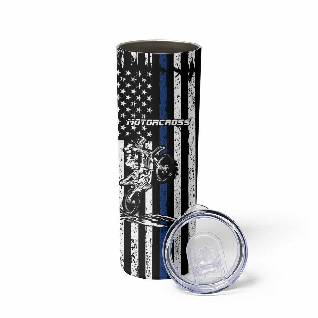 Personalized Motocross Rider Skinny Tumbler with Splash Pattern and Dirt Bike Jump Illustration - Wonder Print Shop