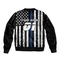 Personalized Motocross Rider Sleeve Zip Bomber Jacket with Splash Pattern and Dirt Bike Jump Illustration - Wonder Print Shop