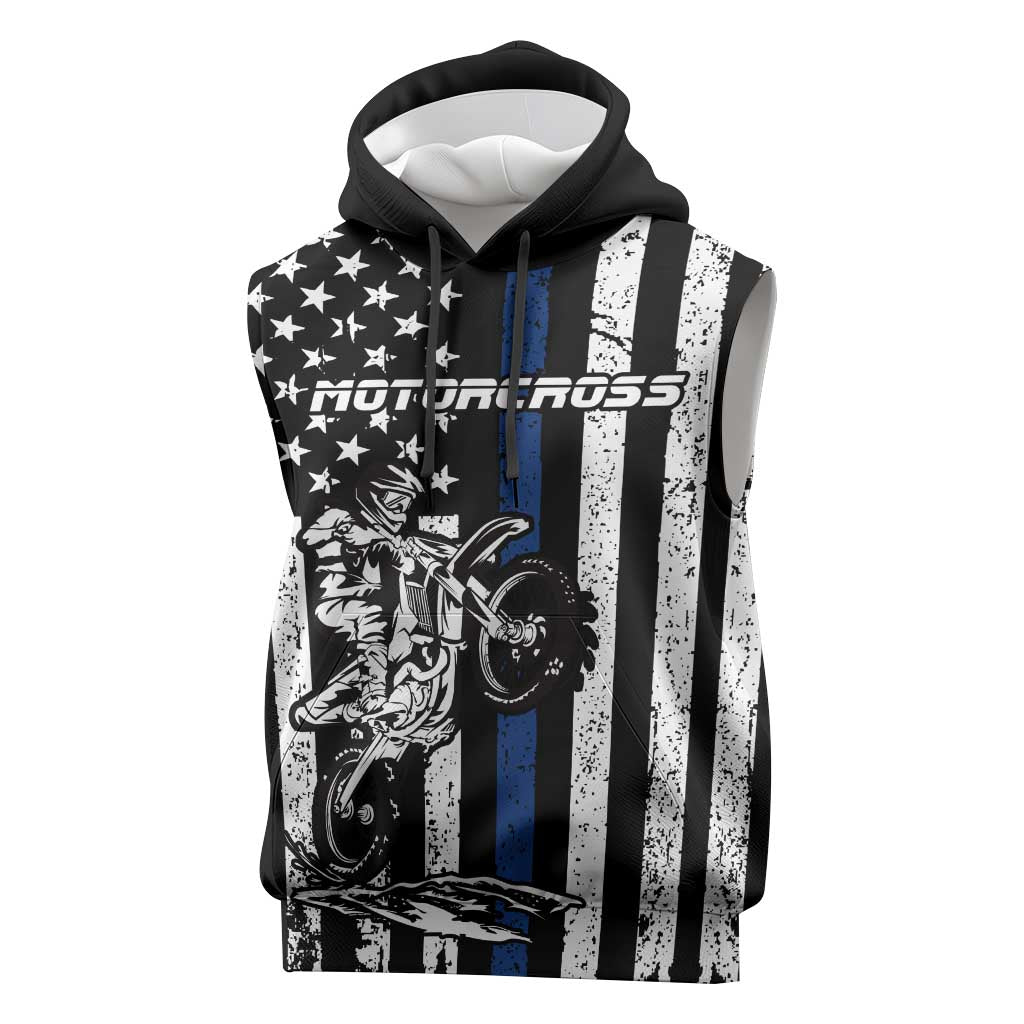Personalized Motocross Rider Sleeveless Hoodie with Splash Pattern and Dirt Bike Jump Illustration - Wonder Print Shop