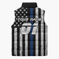 Personalized Motocross Rider Sleeveless Puffer Jacket with Splash Pattern and Dirt Bike Jump Illustration - Wonder Print Shop