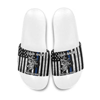Personalized Motocross Rider Slide Sandals with Splash Pattern and Dirt Bike Jump Illustration - Wonder Print Shop