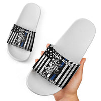 Personalized Motocross Rider Slide Sandals with Splash Pattern and Dirt Bike Jump Illustration - Wonder Print Shop