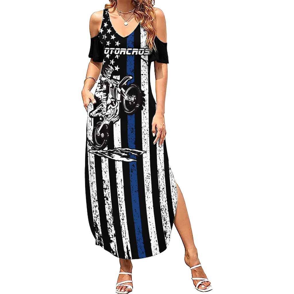 Personalized Motocross Rider Summer Maxi Dress with Splash Pattern and Dirt Bike Jump Illustration - Wonder Print Shop