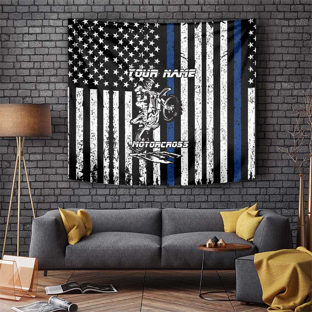 Personalized Motocross Rider Tapestry with Splash Pattern and Dirt Bike Jump Illustration - Wonder Print Shop