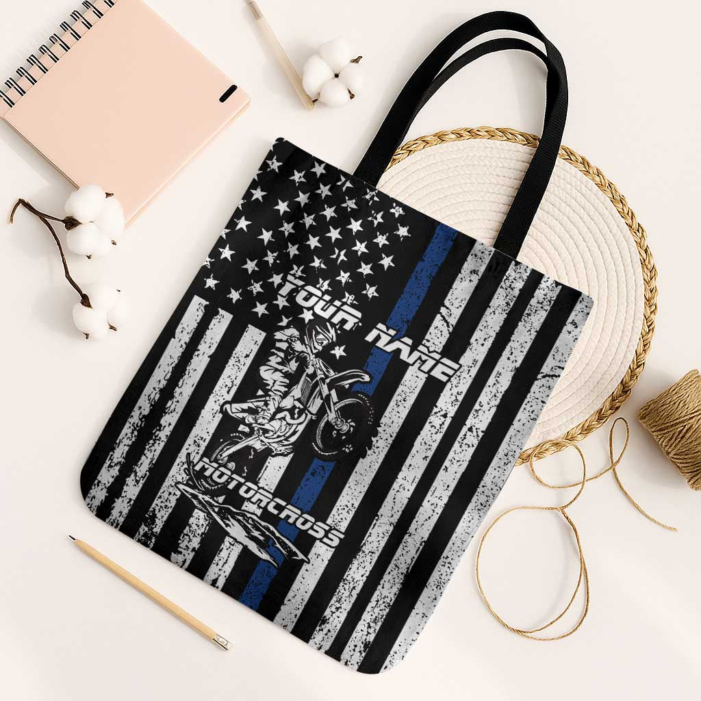 Personalized Motocross Rider Tote Bag with Splash Pattern and Dirt Bike Jump Illustration - Wonder Print Shop