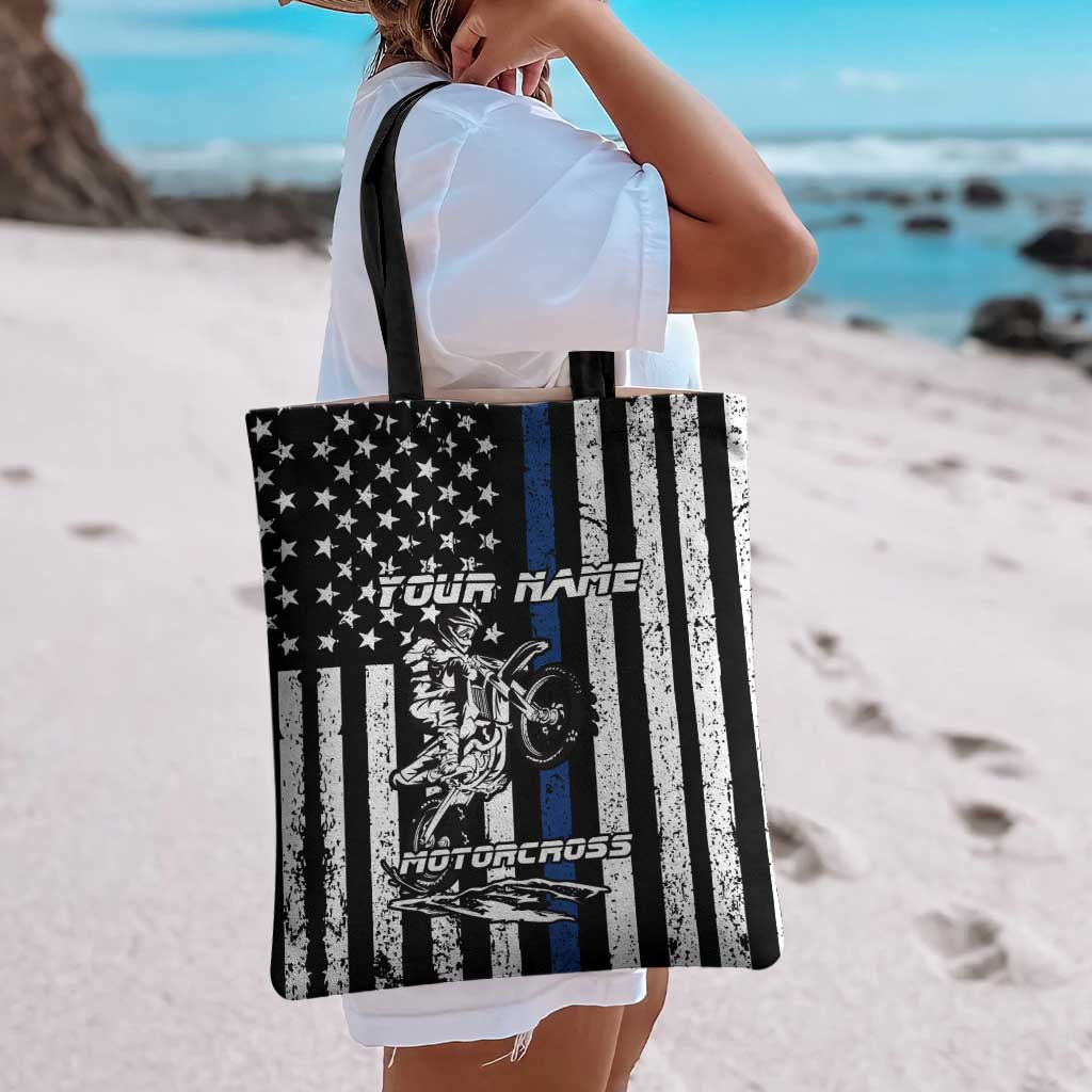 Personalized Motocross Rider Tote Bag with Splash Pattern and Dirt Bike Jump Illustration - Wonder Print Shop