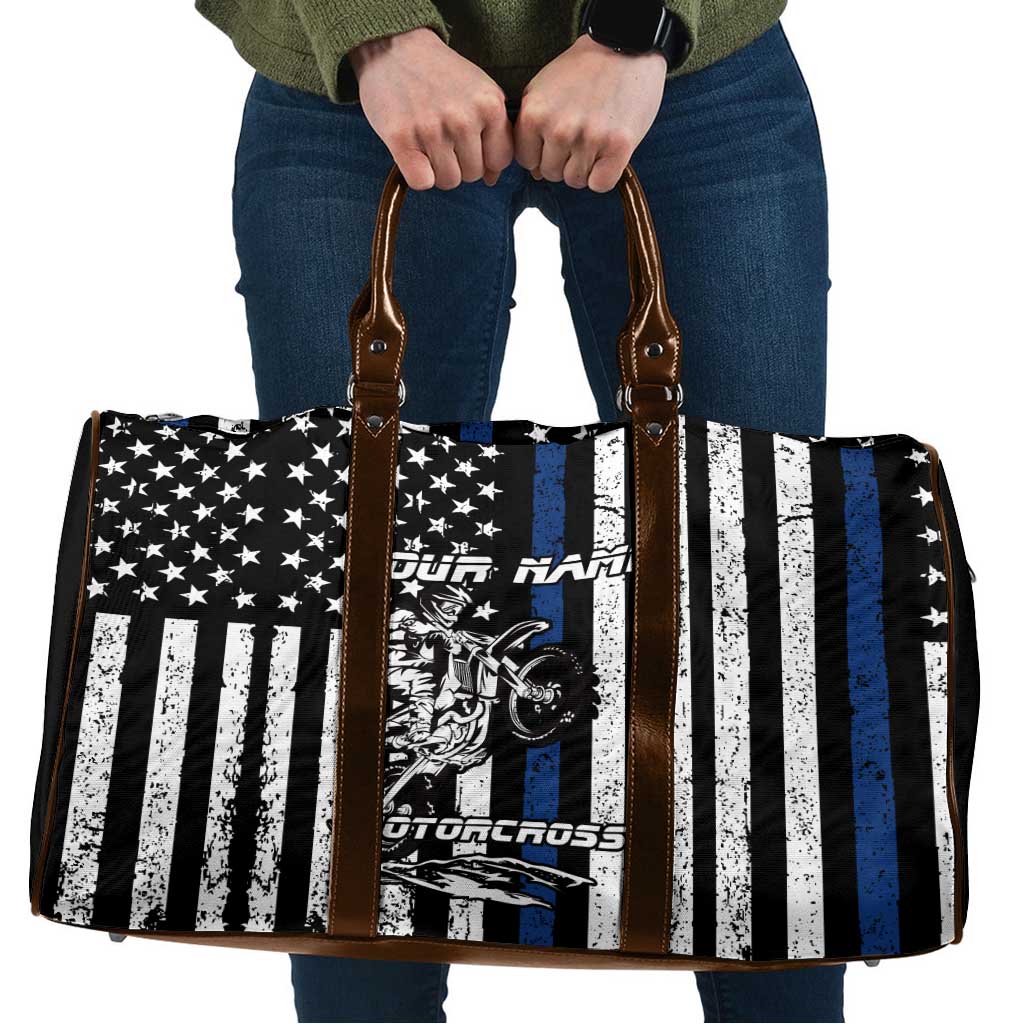 Personalized Motocross Rider Travel Bag with Splash Pattern and Dirt Bike Jump Illustration - Wonder Print Shop
