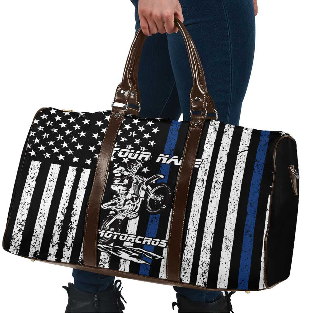Personalized Motocross Rider Travel Bag with Splash Pattern and Dirt Bike Jump Illustration - Wonder Print Shop