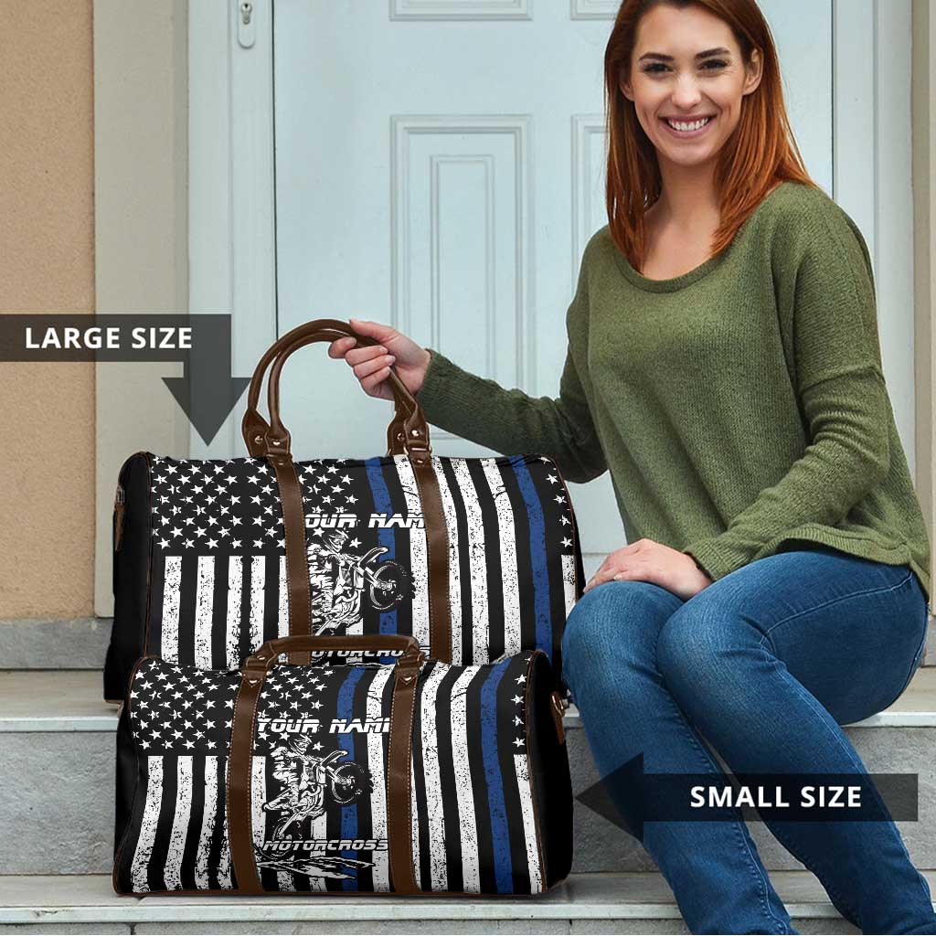 Personalized Motocross Rider Travel Bag with Splash Pattern and Dirt Bike Jump Illustration - Wonder Print Shop