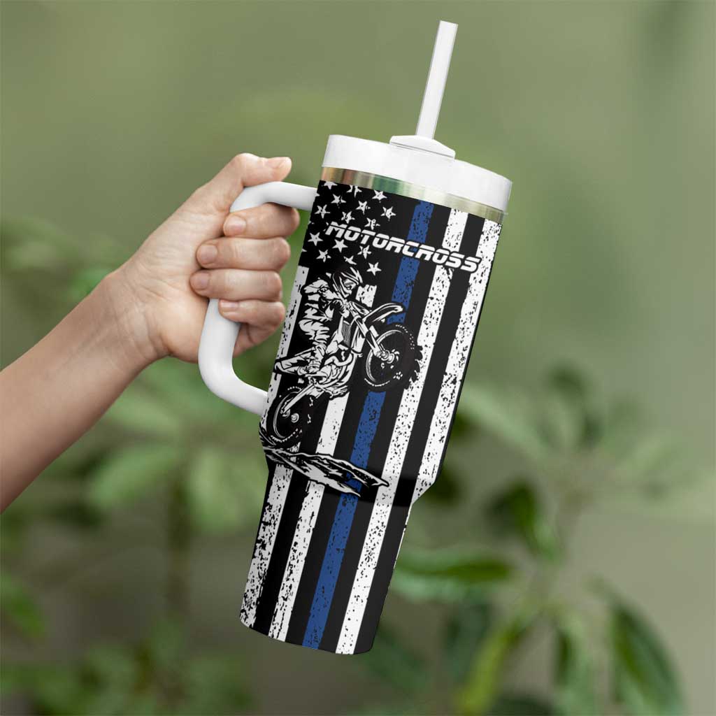 Personalized Motocross Rider Tumbler With Handle with Splash Pattern and Dirt Bike Jump Illustration - Wonder Print Shop