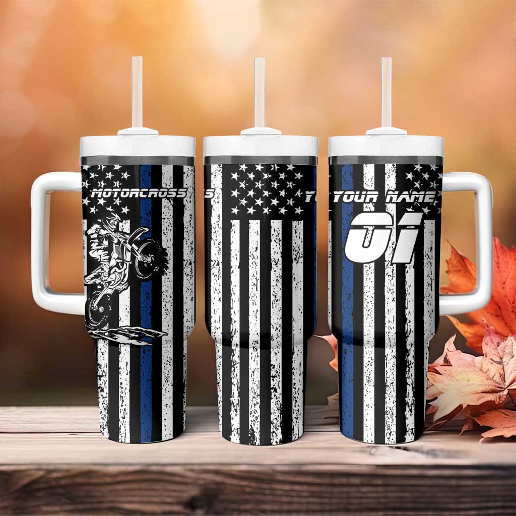 Personalized Motocross Rider Tumbler With Handle with Splash Pattern and Dirt Bike Jump Illustration - Wonder Print Shop