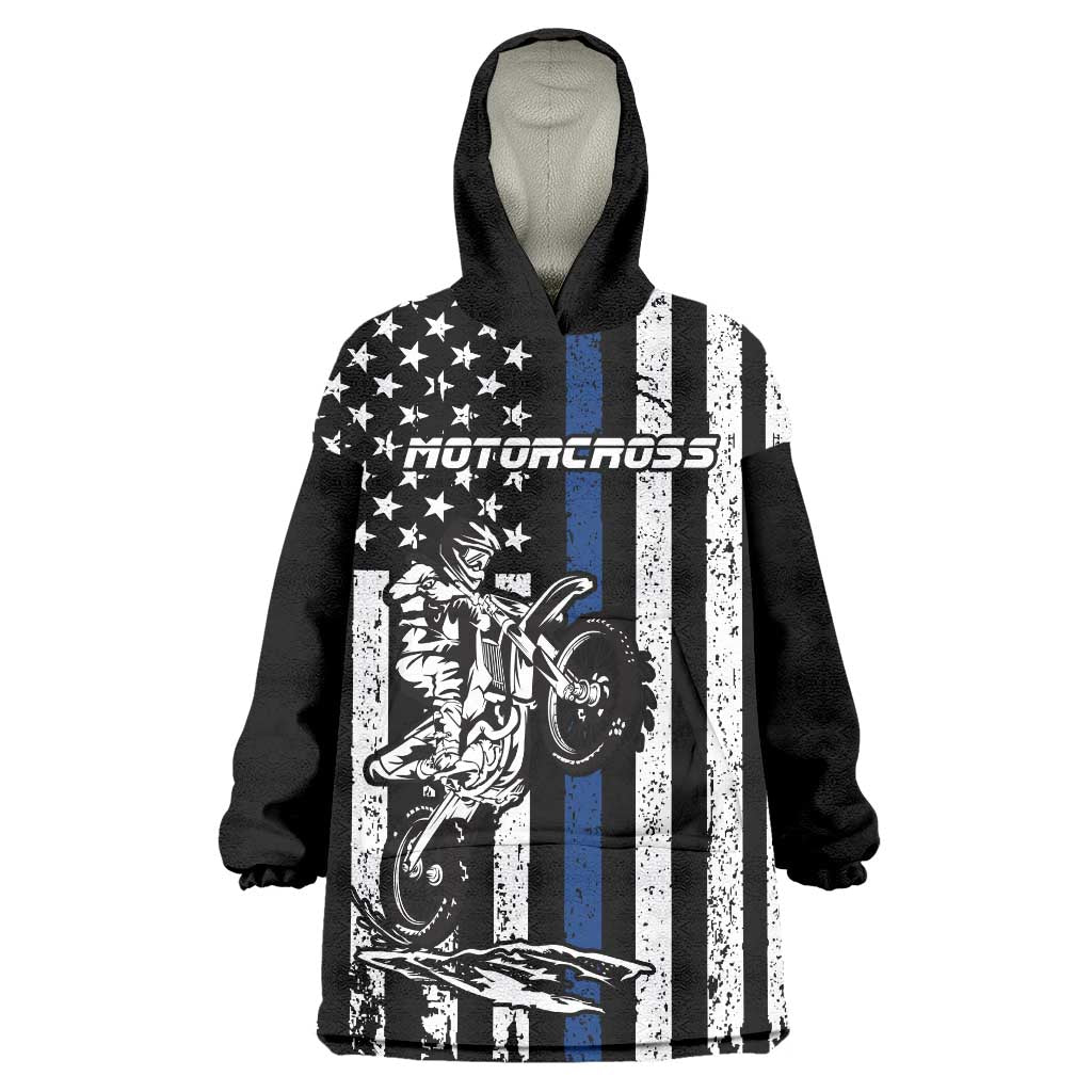 Personalized Motocross Rider Wearable Blanket Hoodie with Splash Pattern and Dirt Bike Jump Illustration - Wonder Print Shop