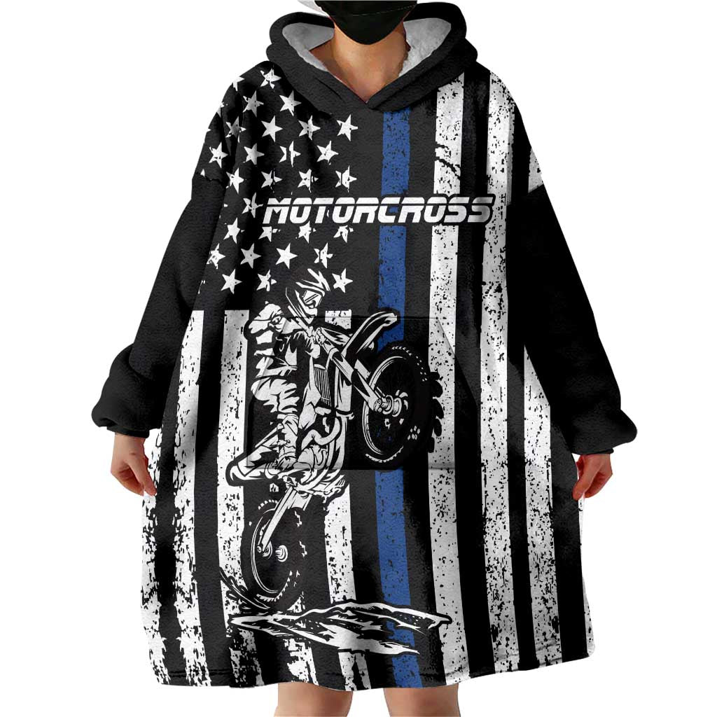 Personalized Motocross Rider Wearable Blanket Hoodie with Splash Pattern and Dirt Bike Jump Illustration - Wonder Print Shop