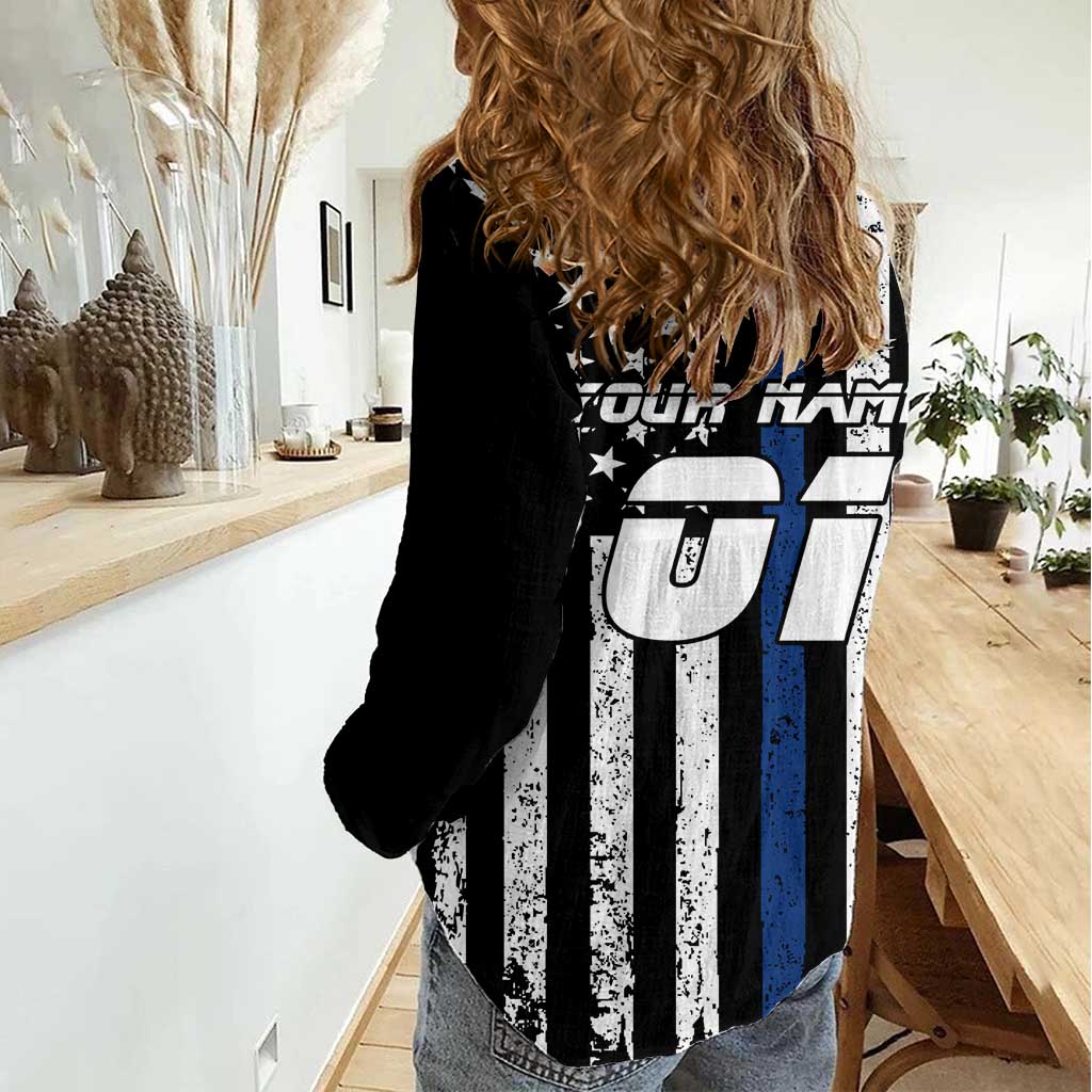 Personalized Motocross Rider Women Casual Shirt with Splash Pattern and Dirt Bike Jump Illustration - Wonder Print Shop