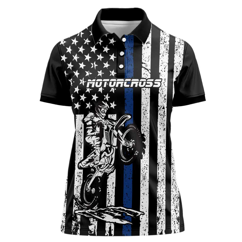 Personalized Motocross Rider Women Polo Shirt with Splash Pattern and Dirt Bike Jump Illustration - Wonder Print Shop