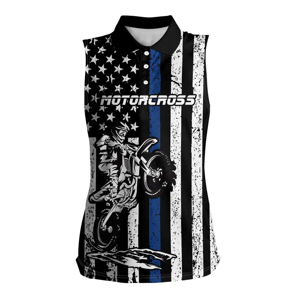 Personalized Motocross Rider Women Sleeveless Polo Shirt with Splash Pattern and Dirt Bike Jump Illustration - Wonder Print Shop