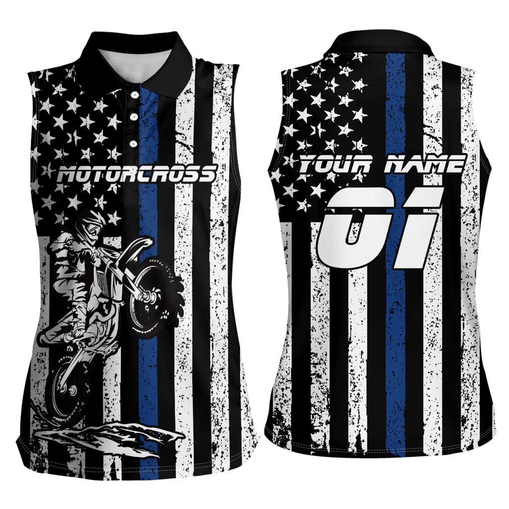 Personalized Motocross Rider Women Sleeveless Polo Shirt with Splash Pattern and Dirt Bike Jump Illustration - Wonder Print Shop