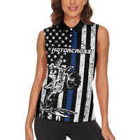 Personalized Motocross Rider Women Sleeveless Polo Shirt with Splash Pattern and Dirt Bike Jump Illustration - Wonder Print Shop
