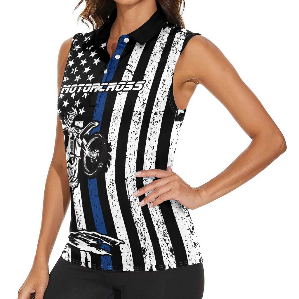 Personalized Motocross Rider Women Sleeveless Polo Shirt with Splash Pattern and Dirt Bike Jump Illustration - Wonder Print Shop