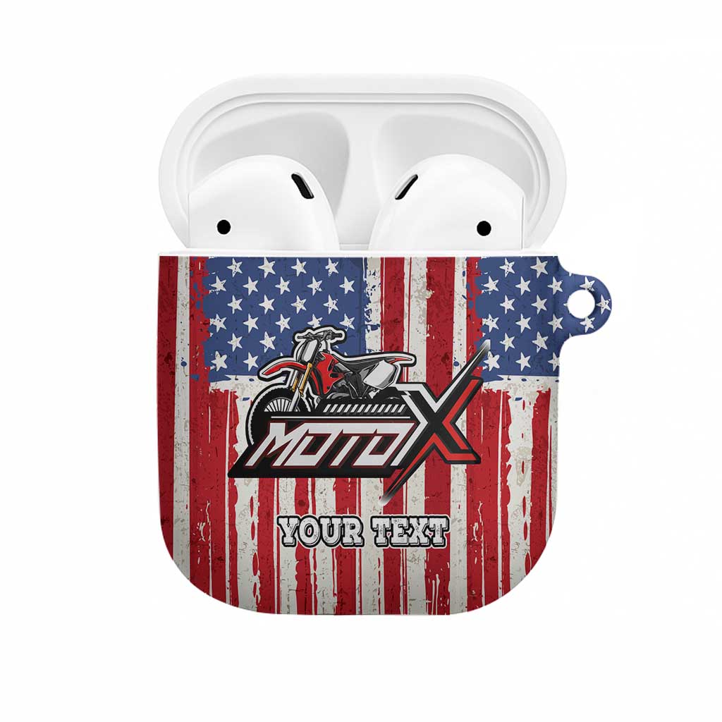 Personalized Motocross Rider AirPods Case with American Flag and Thin Blue Line Pattern - Wonder Print Shop